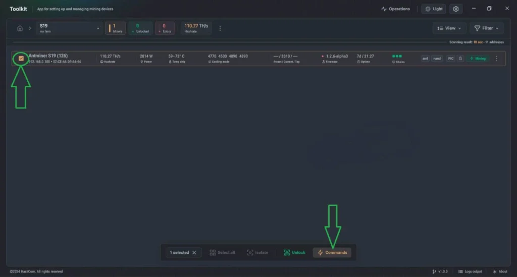 Commands Vnish toolkit